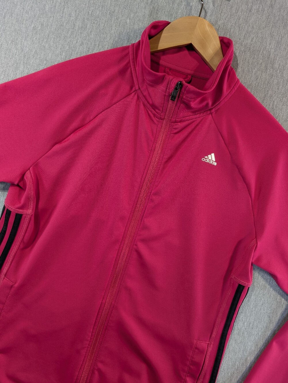 Adidas Climalite Full Zip Track Jacket Women's Medium Pink Black 3 Stripes